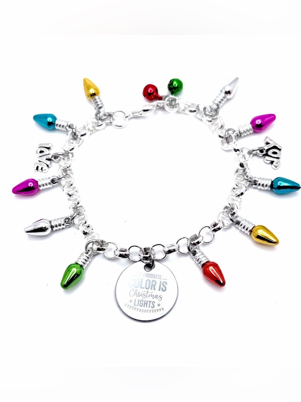 My Favorite Color Is Christmas Lights Charm Bracelet Festive Holiday Multicolor